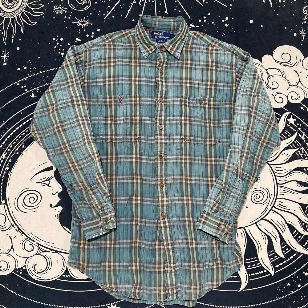 Polo Ralph Lauren Button-Up Shirt Men's M Blue Plaid Cotton Casual Outdoor